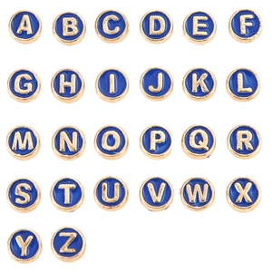 Set di 26 perline tonde in smalto blu con lettere A-Z e finiture in oro per gioielli fai da te