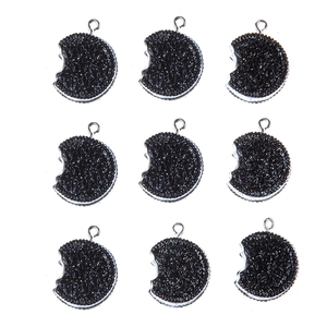 Nine DIY resin sandwich cookie pendants with metal loops for keychain accessories