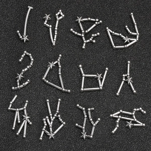 Set mit zwölf silbernen Tierkreiszeichen-Anhängern im himmlischen Sternbild-Design