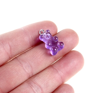 Purple transparent resin gummy bear charm with silver ring for DIY jewelry making