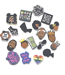 Set de 22 adornos para zapatos con motivos Black Lives Matter e iconos del hip-hop