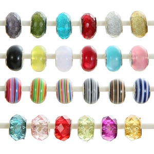 DIY Jewelry Making Large Hole Beads Mixed Colorful European Style Charms Crystal Murano Glass Striped Faceted Beads For Bracelet Necklace Making