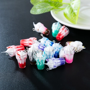 Miniature resin ice cream sundae charms with metal rings for DIY jewelry making
