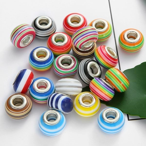 Colorful striped large hole beads with metal core for DIY necklace and bracelet jewelry