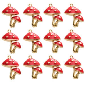 Set de 12 colgantes de setas rojas en aleación dorada para bisutería artesanal DIY