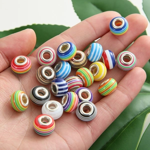 Handheld striped large hole crystal beads with metal core for DIY jewelry making