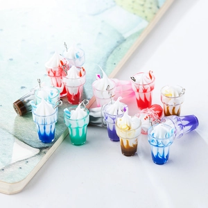 Miniature Acrylic Ice Cream Sundae Drink Cup Pendants Realistic Resin Craft Charms For DIY Jewelry Making Mixed Colors Accessories