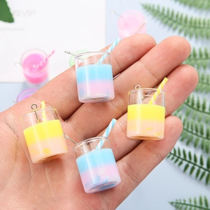 Miniature 3D resin bubble tea pendant with dual-color gradient and sparkling glitter