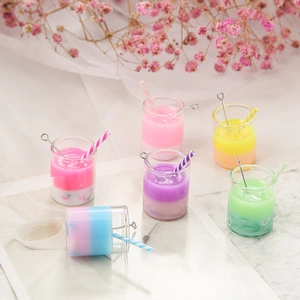 Miniature resin bubble tea charms in six colors for DIY jewelry and keychain making