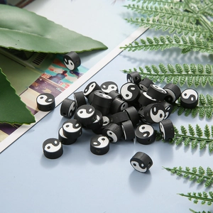 Perles en Pâte Polymère Motif Tai Chi Yin Yang Couleurs Mixtes Visage Souriant Fleur Perles d'Espacement pour DIY Création de Bijoux Accessoires