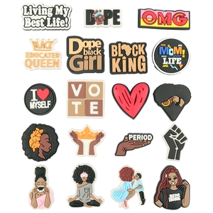 PVC Afrocentric Black Girl Shoe Charms Cartoon Fashion Shoe Decoration Accessories For Clogs Sandals Women Girl Gift