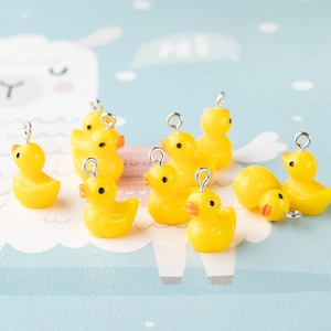 Cute yellow resin duck charms with silver metal rings for DIY jewelry and accessories