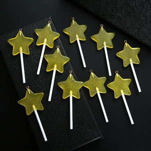 Platliggende gele ster lolly bedeltjes van hars met glitters voor DIY sieraden maken