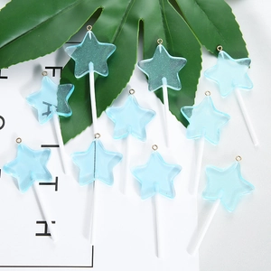 Ster lolly hangers van blauwe glitterhars voor DIY sieraden en halskettingen