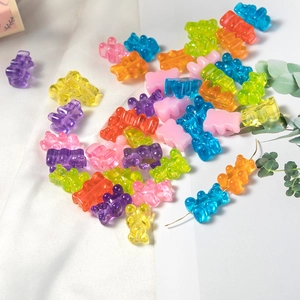 Colorful DIY resin gummy bear beads for jewelry making with vertical holes in bright candy tones