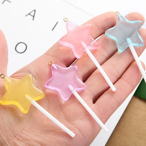 Kleurrijke glitter ster lolly hars hangers met gouden ringen voor DIY sieraden maken