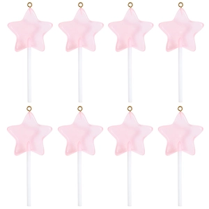 Acht roze transparante ster lolly hangers met gouden ringen voor het maken van sieraden