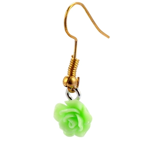 Orecchini a sospensione rosa in resina verde con ganci in metallo dorato da donna