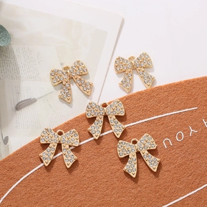 Colgante de lazo dorado con diamantes de imitación para collares y joyería DIY