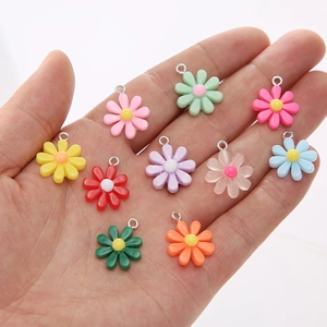 Colorful resin daisy pendants with metal rings for DIY jewelry necklaces and earrings