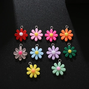 Set of 10 colorful resin daisy flower charms with metal loops for DIY jewelry making