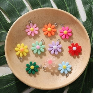 Colorful resin daisy flower charms with metal rings for DIY jewelry and necklaces