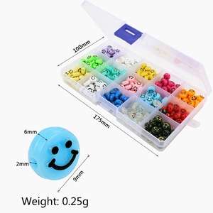 Set de perles souriantes en résine colorée avec boîte 15 compartiments pour bijoux