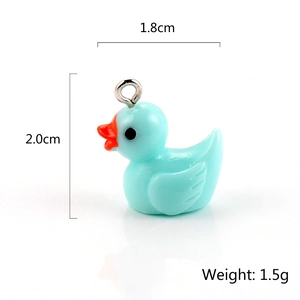 Mini light blue resin duck pendant with silver metal ring for DIY jewelry making