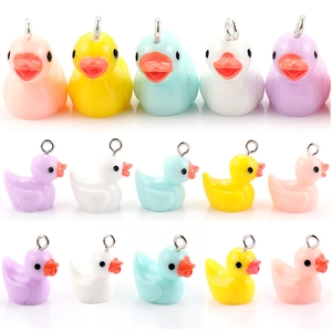 DIY Mini Resin Duck Pendants For Jewelry Making Mixed Cartoon Duck Charms With Metal Loop For Earrings Necklaces Crafts