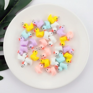 Colorful resin duck charms with metal hooks for DIY necklace and earring jewelry making