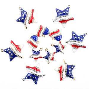 USA flag heart and star charms with crystals for DIY jewelry making accessories