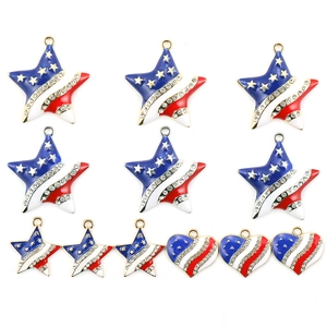 American Flag Star Heart Shape Alloy Enamel Pendants With Rhinestones For DIY Jewelry Making Necklaces Bracelets Accessories
