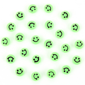 Perles plates vertes en résine avec motif smiley noir pour kits de bijoux à faire soi-même
