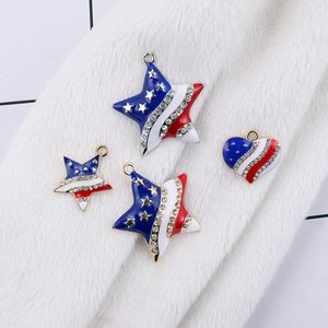 American flag style heart and star pendants with rhinestones for DIY jewelry
