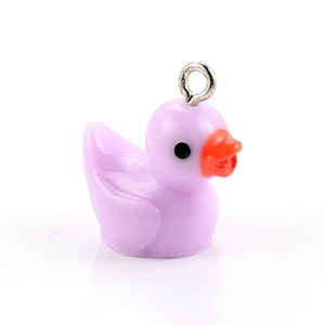 Mini purple resin duck pendant with silver metal ring for DIY necklace and earring making