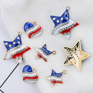 USA flag heart and star alloy pendants with red blue enamel and white rhinestones