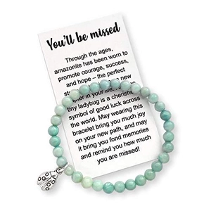 Pulsera de Cuentas de Piedra Natural Con Colgante de Mariquita Corazón Diosa de Aleación Joyería de Moda para Mujer Regalo de Cumpleaños