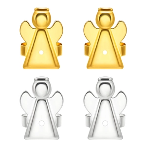 Set of Magic Bax earring lifters in 18K gold and silver colors with angel wings design