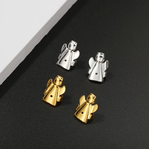 Detailed view of angel shaped ear stud lifters in polished gold and silver finishes