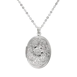 Vintage oval locket necklace with floral engraving and opening locket feature