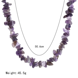 Hawaiian beach style amethyst gravel necklace, 50.6cm length and 45.5g weight, white background