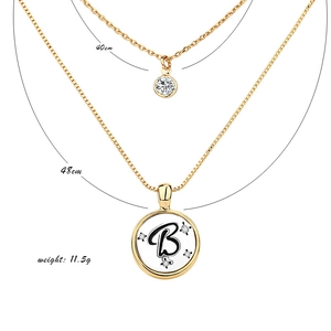 Double-layered gold letter B necklace with sparkling zircon pendants and 40-48cm lengths
