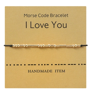 Handmade Morse Code Bracelet Adjustable Gold Plated Copper Beads Weaved Rope Jewelry Gift For Couples Family Friends
