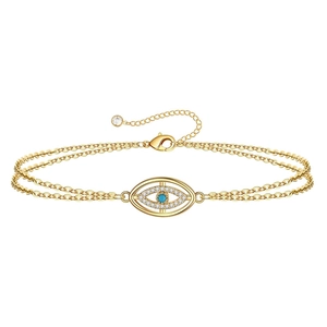 Minimalist 14K Gold Filled Double Layer Evil Eye Bracelet With Cubic Zirconia Inlaid Adjustable Chain Women Jewelry