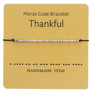 Morse Code Bracelet Handmade Copper Beads Wax Rope Adjustable Message Bracelet Thankful Blessed For Women Men Couple Gift