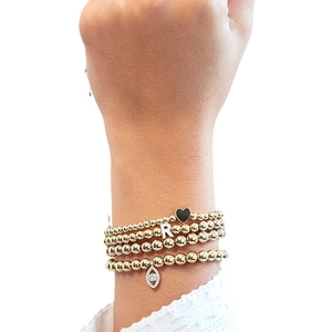 Set di bracciali a sfere dorate con cuore nero, lettera R e ciondolo occhio di Allah