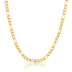 Detailed view of polished golden Figaro chain necklace with classic link pattern