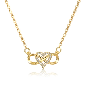 Gouden oneindigheid hart ketting met zirkonia stenen en een gepolijste schakelketting