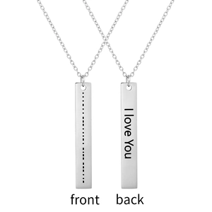 Morse code pendant necklace in stainless steel with I Love You engraved back side