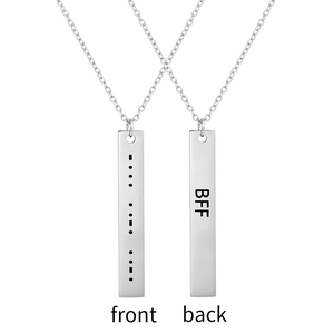 Detail of stainless steel Morse code pendant showing Front and BFF engraving on Back